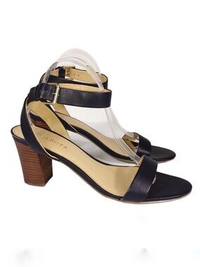 Talbots Navy Leather Sandal Ankle Strap Block Heel Sandals Size 6.5